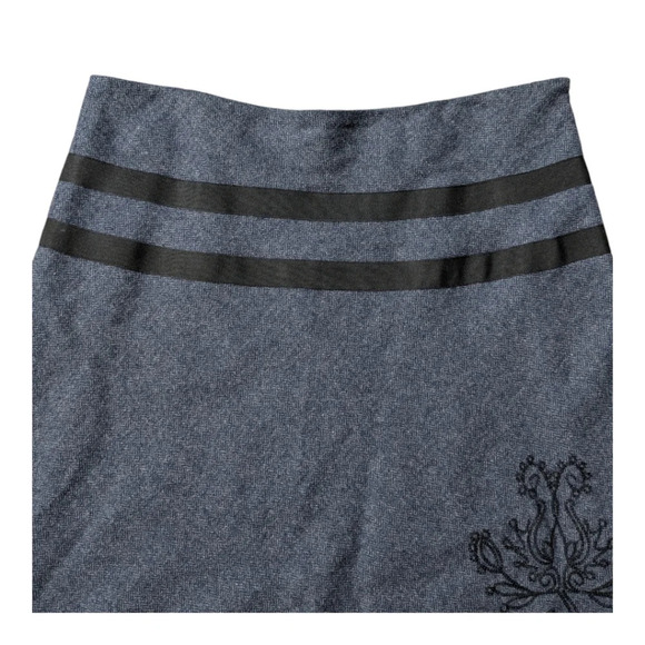 Cassis Wool Blend A-Line Full Skirt Fringe Embroidery  Gray Black 6 - Picture 2 of 8